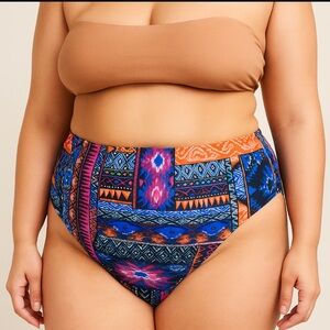 Rue21 Plus Size High Waisted Bikini Bottoms 2X Aztec Tribal Print Swimwear NWT